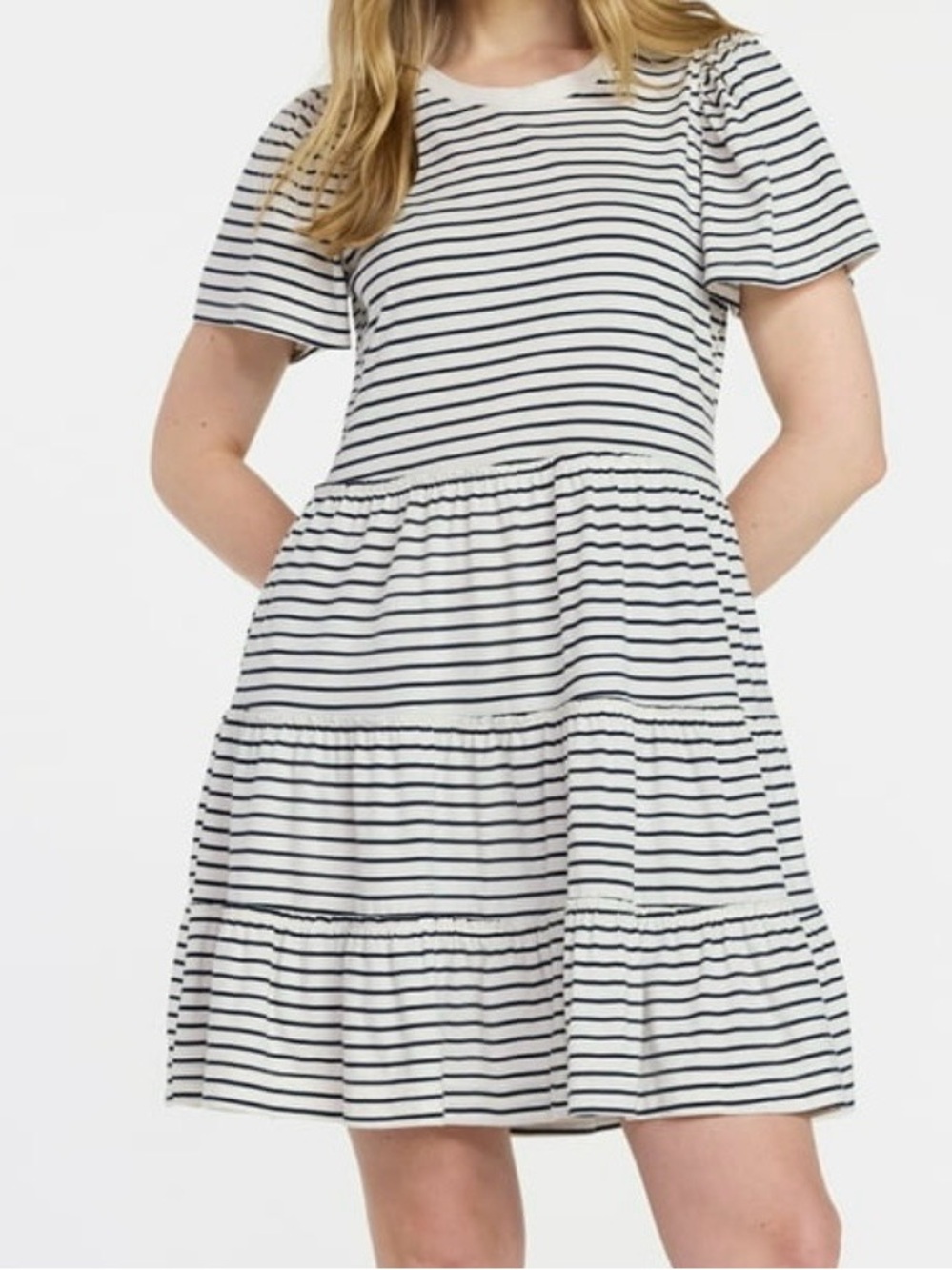 Time and Tru Women's and Women's Plus Cotton Swing Dress with Short Sleeves, L - Picture 2 of 6